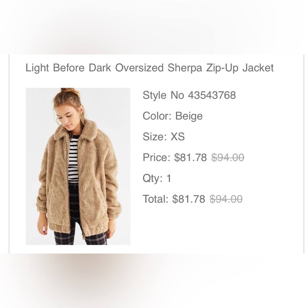 Oversized Sherpa teddy zip jacket - size XS